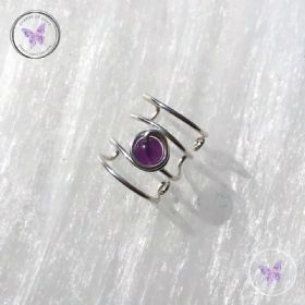 Amethyst Silver Banded Ear Cuff